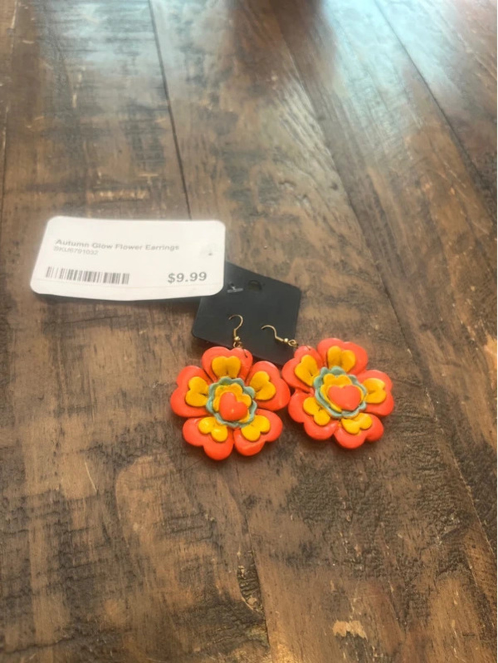 0030 NWT Autumn Glow Flower Earrings - Bright Orange Floral Statement Dangles